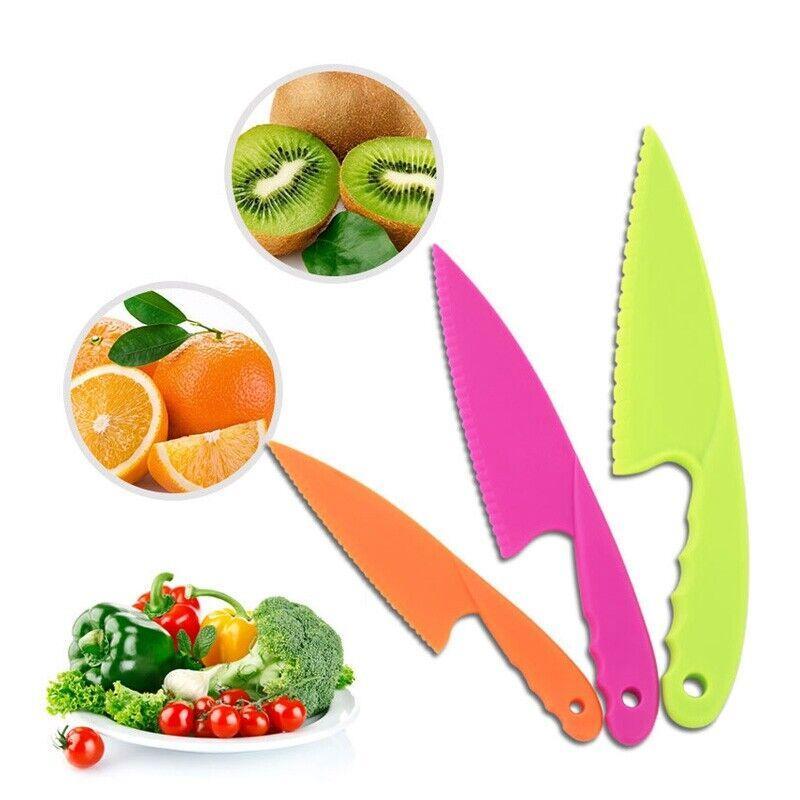 3 Pcs Kids Kitchen Knife Plastic Fruit Safe Toy Knives Bread Lettuce Salad