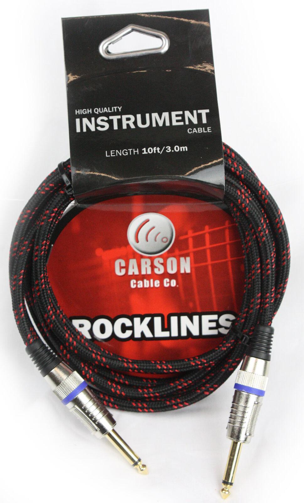 CARSON 10 Foot Guitar Lead / Instrument Cable Noiseless Braided Black/Red