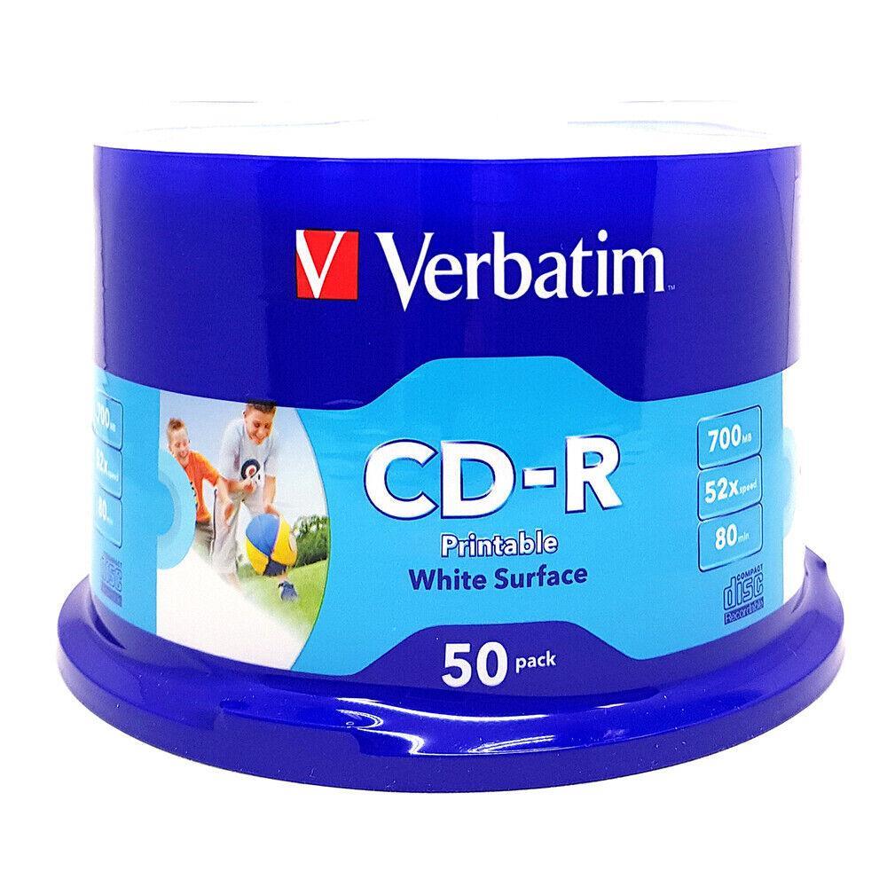 50 x Verbatim CD-R 52x blank discs - White Surface Inkjet Printable CD