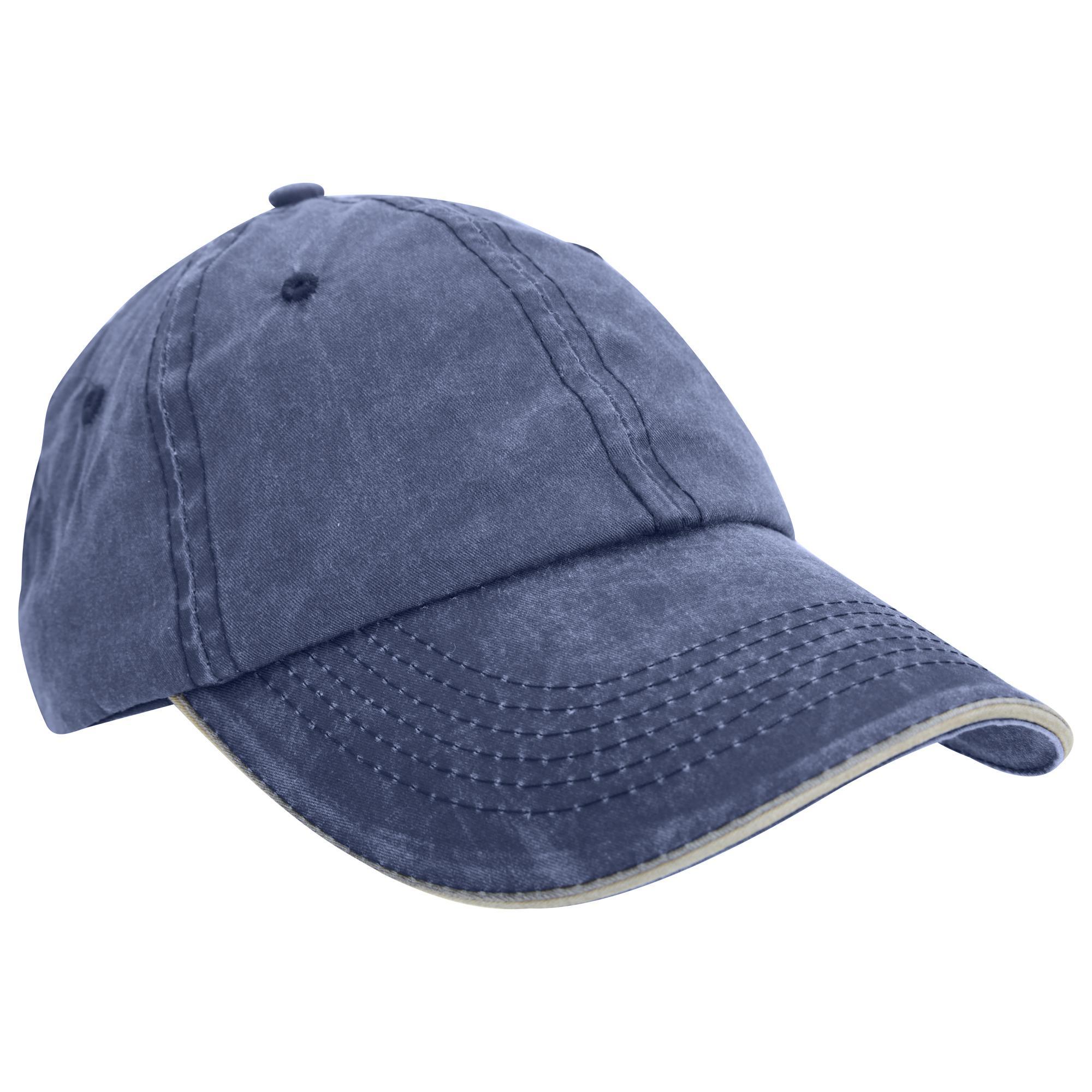 Result Washed Fine Line Cotton Baseball Cap With Sandwich Peak (Navy/Putty) (One Size)