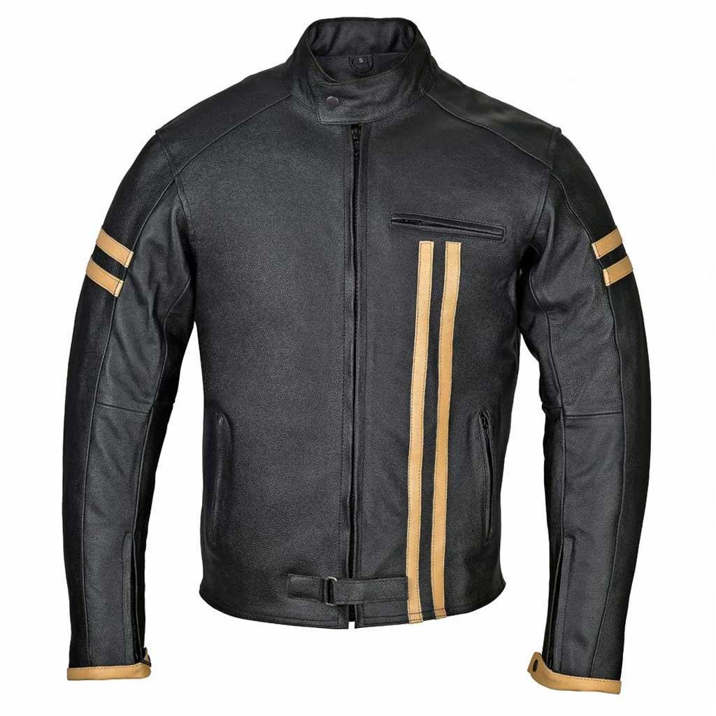 RIDERACT Mens Motorcycle Leather Jacket Striper Motorbike Touring Jacket Riding Gear with free CE Armors - XS