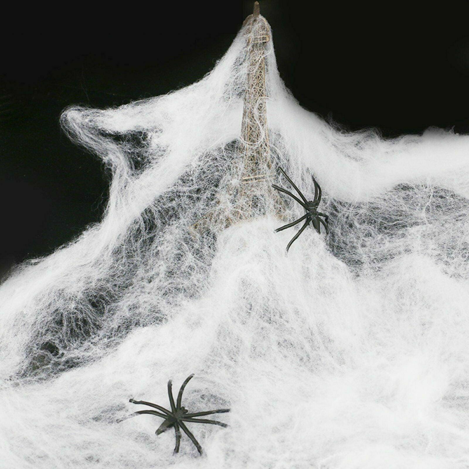 Stretchable Spider Web + 2 Spiders Scary Spooky Halloween Party Ghost Decoration