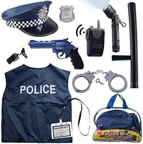 12Pcs Police Costume for Kids with Toy Role Play Kit with Bag Included