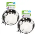 2x 15cm 700ml Hang-on Parrot Stainless Steel Food Water Bowl Bird Feeder Crates Cages