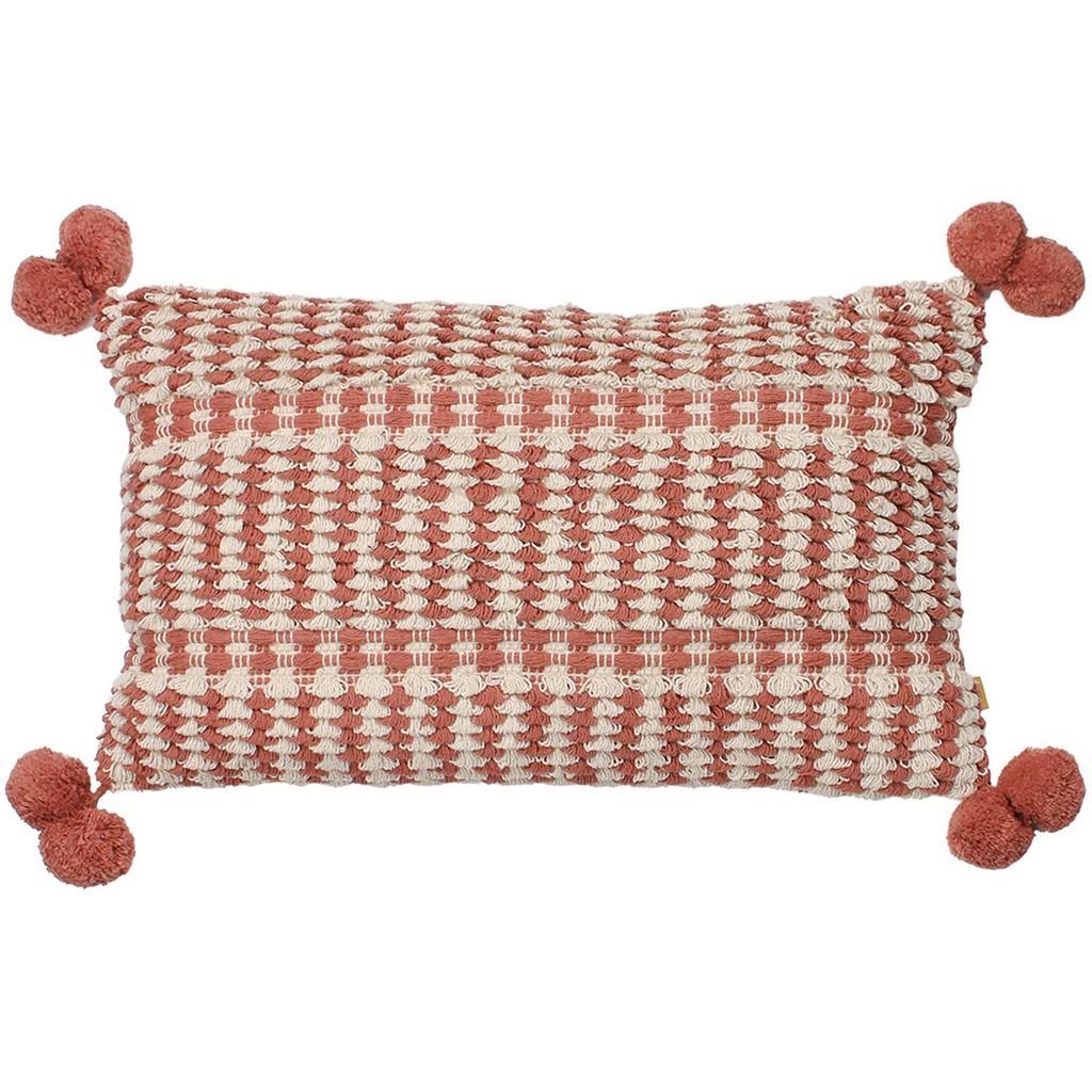 Furn Ayaan Pom Pom Cushion Cover (Brick Red/White) (30cm x 50cm)
