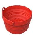 Reusable Foldable Round Air Fryer Silicone Baking Tray with Handles Liners -Red