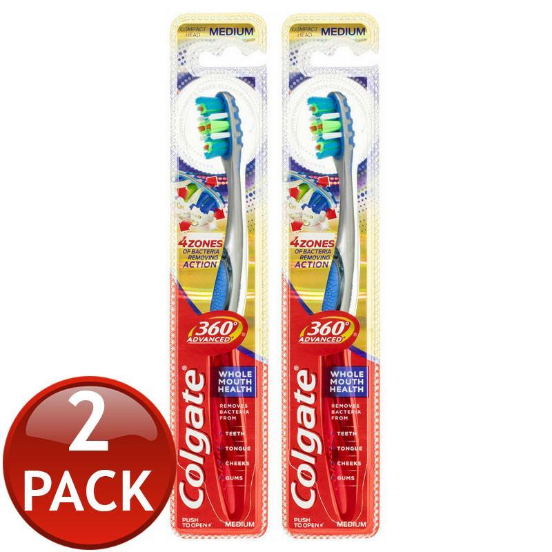 2 x COLGATE 360 ADVANCED ACTIVE PLAQUE REMOVAL TOOTHBRUSH MEDIUM DAILY ORAL CARE