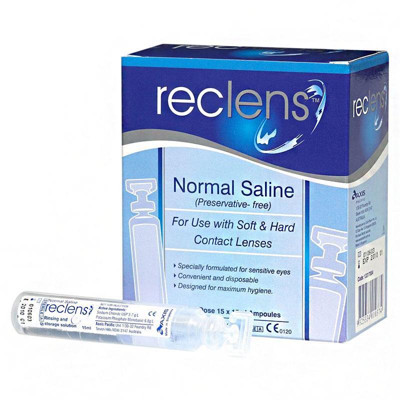 RECLENS NORMAL SALINE SOLUTION PRESERVATIVE FREE CONTACT LENSES 15 AMPULES 15mL