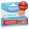 3 x DERMAL THERAPY LIP BALM ULTRA MOISTURISING HYDRATE DRY AND CHAPPED LIPS 10g