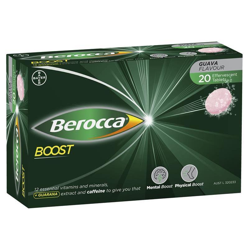 BEROCCA BOOST ENERGY POWER VITAMIN WITH GUARANA EFFERVESCENT TABLETS 20 PACK