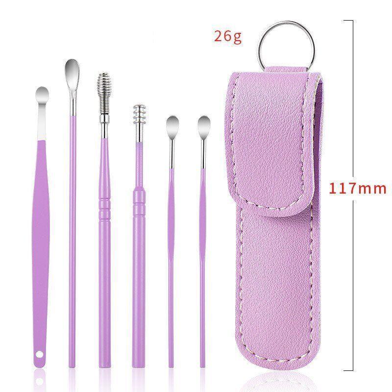 6Pcs Purple Ear Wax Remover Cleaner Spiral Safe Soft Tip Wax Curette Removal Tool