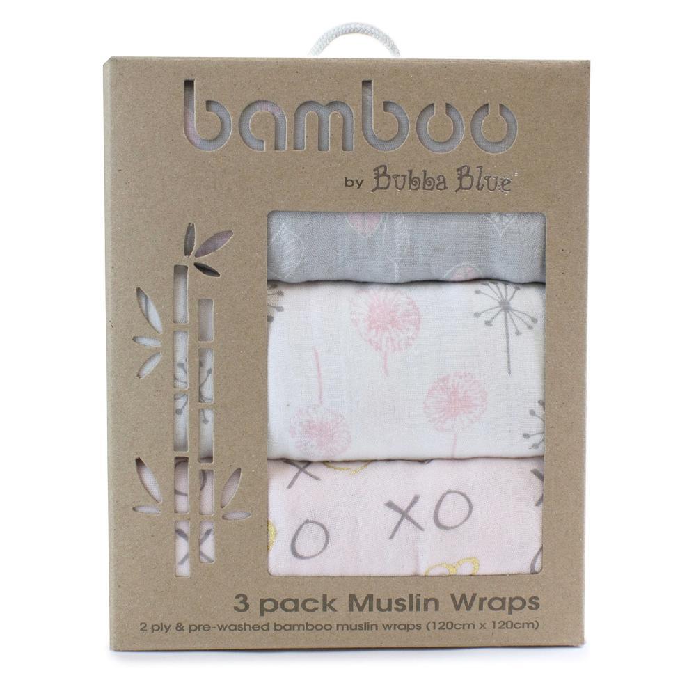3pc Bubba Blue Baby/Newborn Bamboo Pink Bloom Muslin Swaddle Wrap/Blanket