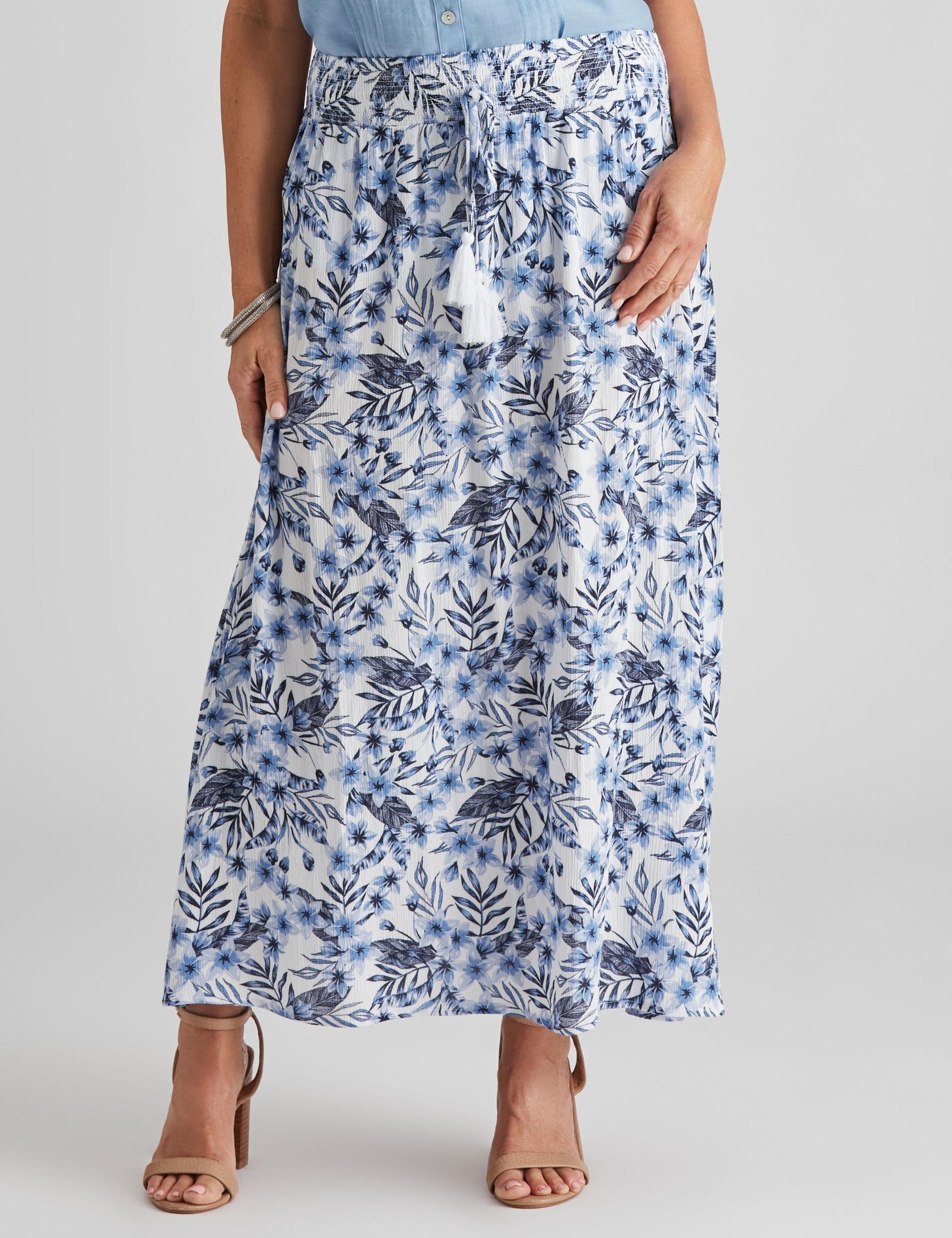 MILLERS - Womens Skirts - Maxi - Summer - Blue - Floral - A Line - Fashion - Oversized - Prined Crinkle - Long - Casual Work Clothes - Office Wear