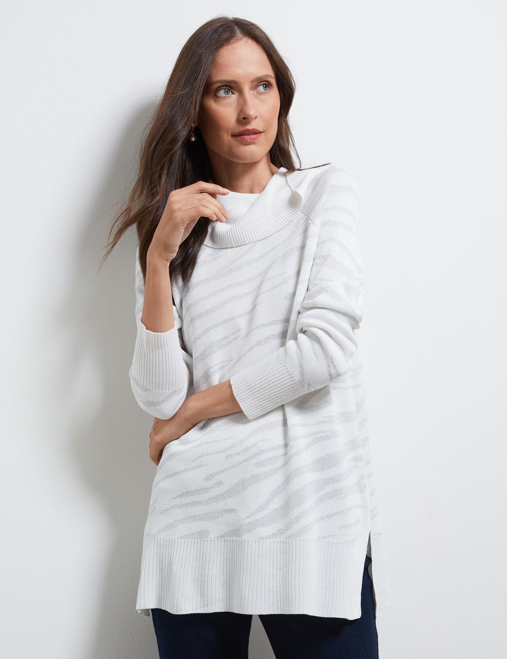 NONI B - Womens Jumper - Long Winter Sweater - White Pullover - Zebra - Casual - 3/4 Sleeve - Striped - Cowl Neck - Warm Work Clothing - Comfy Fashion