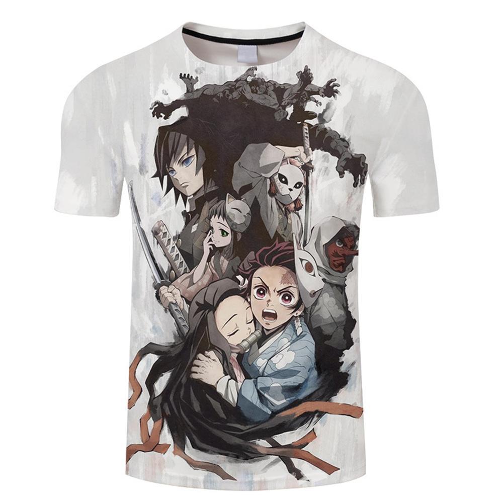 Vicanber Anime Demon Slayer T-Shirt Creative Role 3D Printed Men Round Neck Casual Short Sleeve Jecket(Style1,XL)