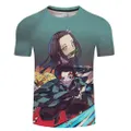 Vicanber Anime Demon Slayer T-Shirt Creative Role 3D Printed Men Round Neck Casual Short Sleeve Jecket(Style2,M)