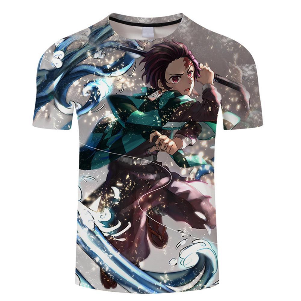 Vicanber Anime Demon Slayer T-Shirt Creative Role 3D Printed Men Round Neck Casual Short Sleeve Jecket(Style4,XL)