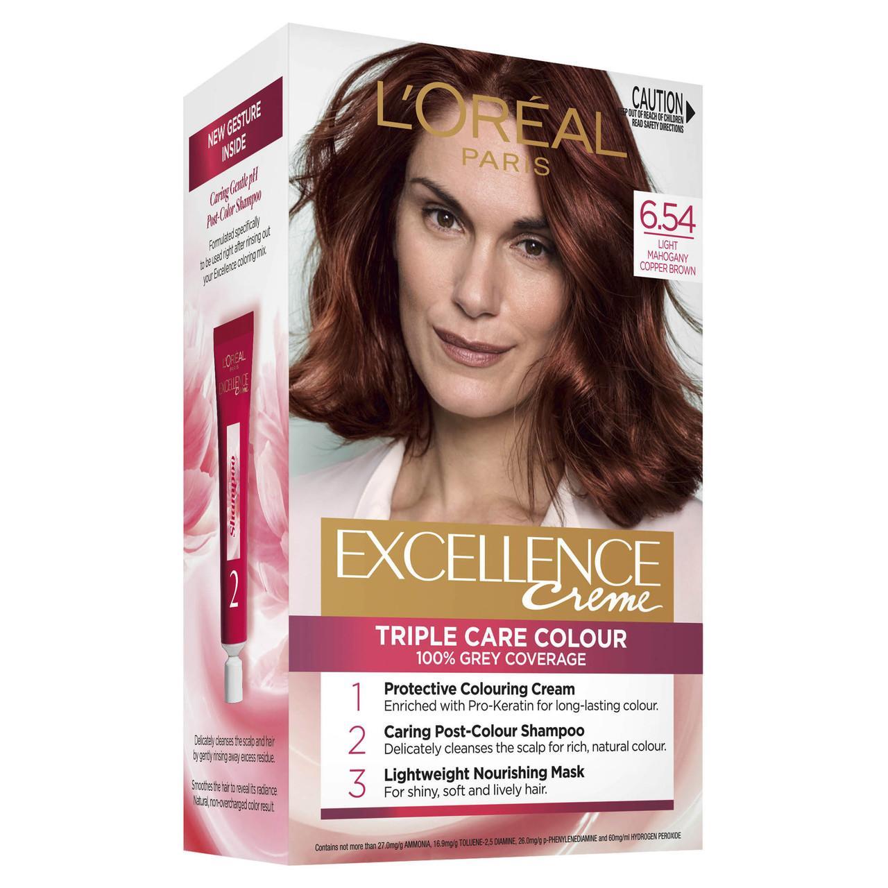 L'Oreal Paris Excellence Creme Permanent Hair Colour - 6.54 Light Copper Mahogany Brown
