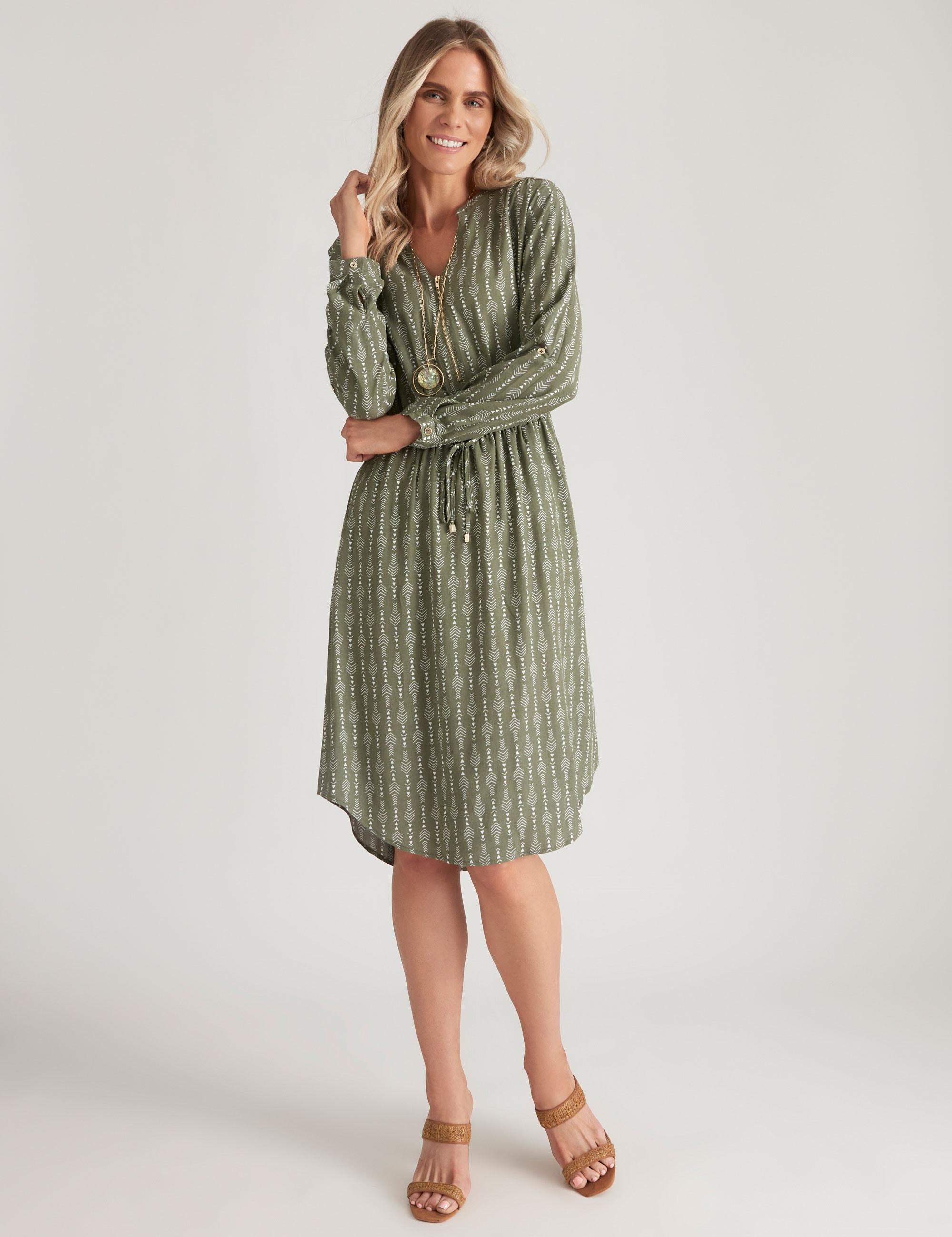 MILLERS - Womens Dress - 3/4 Sleeve Zip Detail Rayon Midi Dress