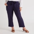 MILLERS - Womens Pants - Blue Winter Ankle Length Straight Leg Fashion Trousers - Solid Navy - High Waist - Self Tie - Work Clothes - Office Wear