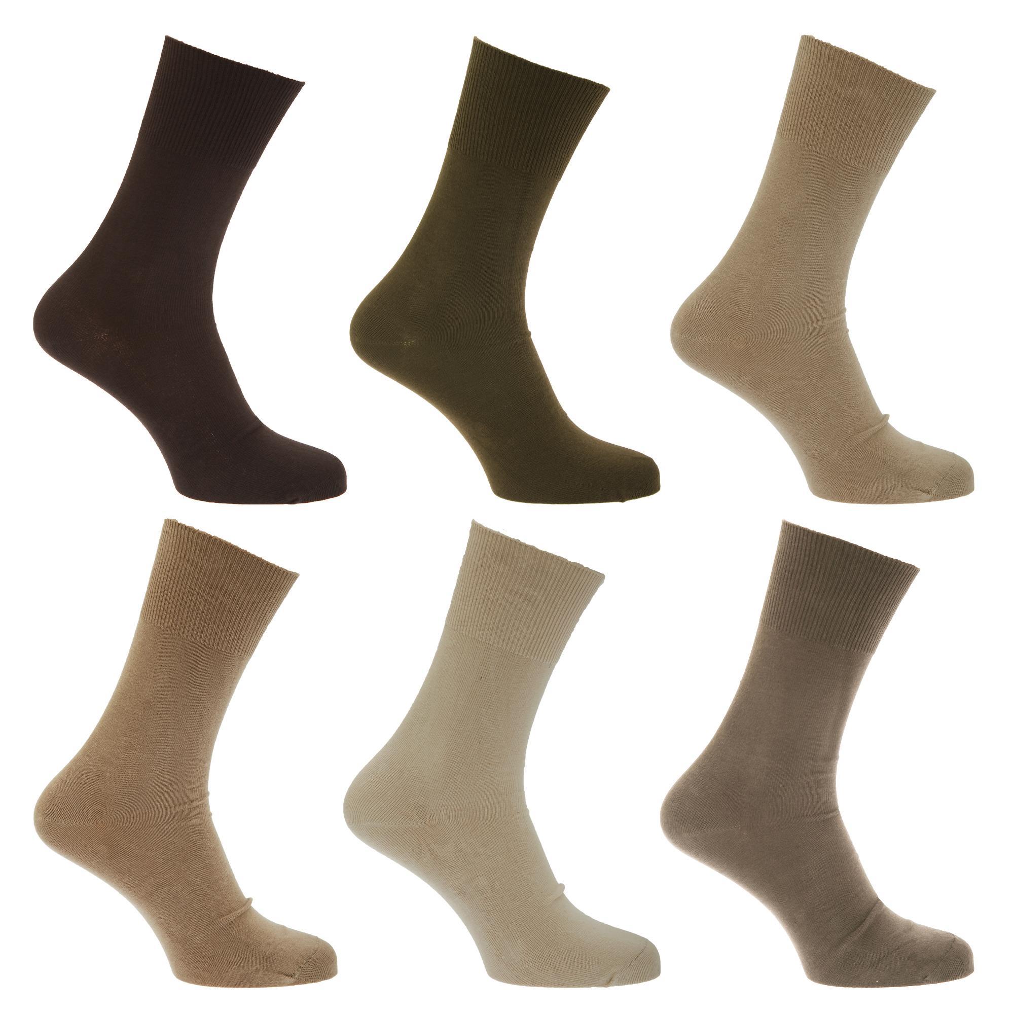 Mens Stay Up Non Elastic Diabetic Socks (Pack Of 6) (Brown/Beige/Olive) (UK Shoe 6-11, EUR 39-45)