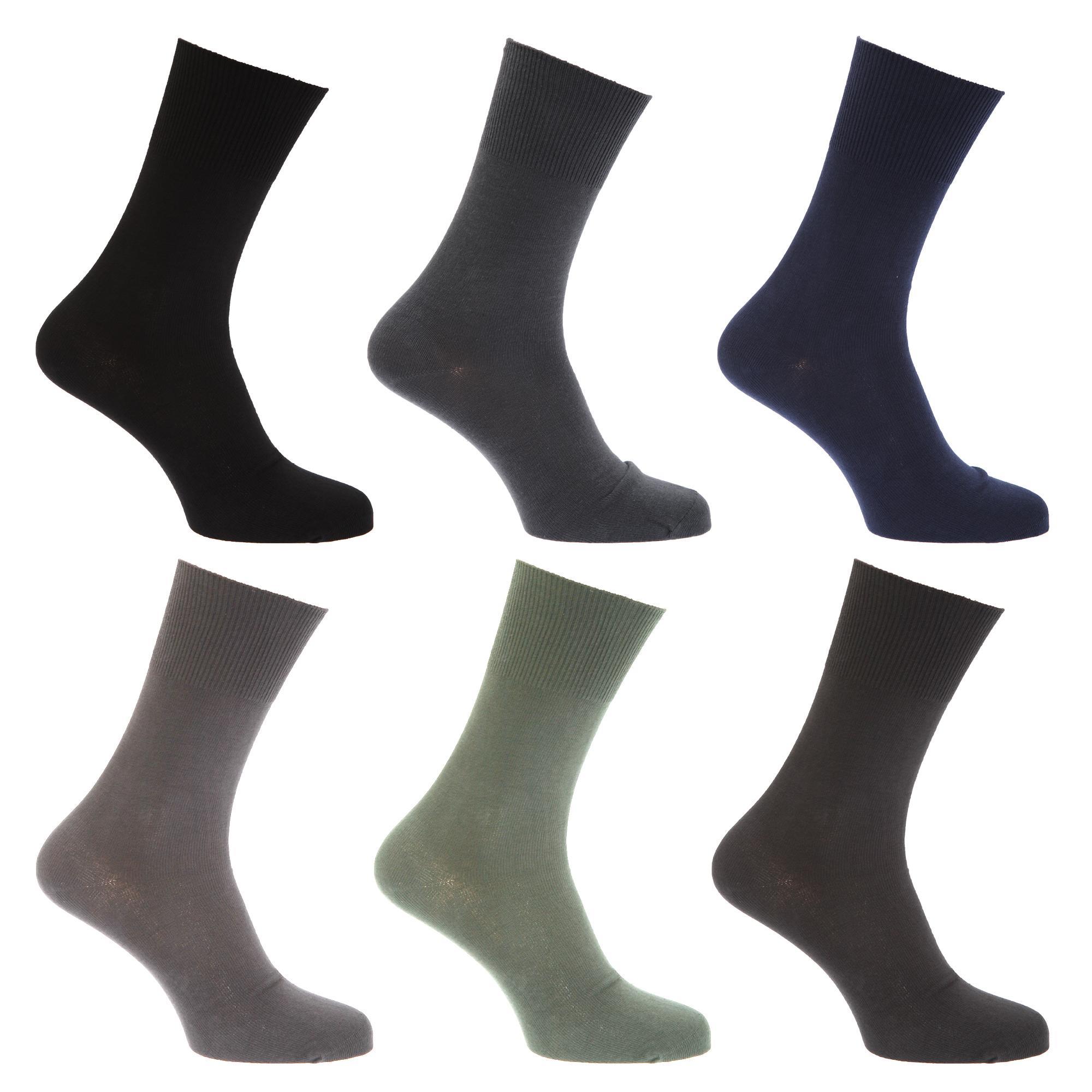 Mens Stay Up Non Elastic Diabetic Socks (Pack Of 6) (Black/Grey/Navy) (UK Shoe 6-11, EUR 39-45)