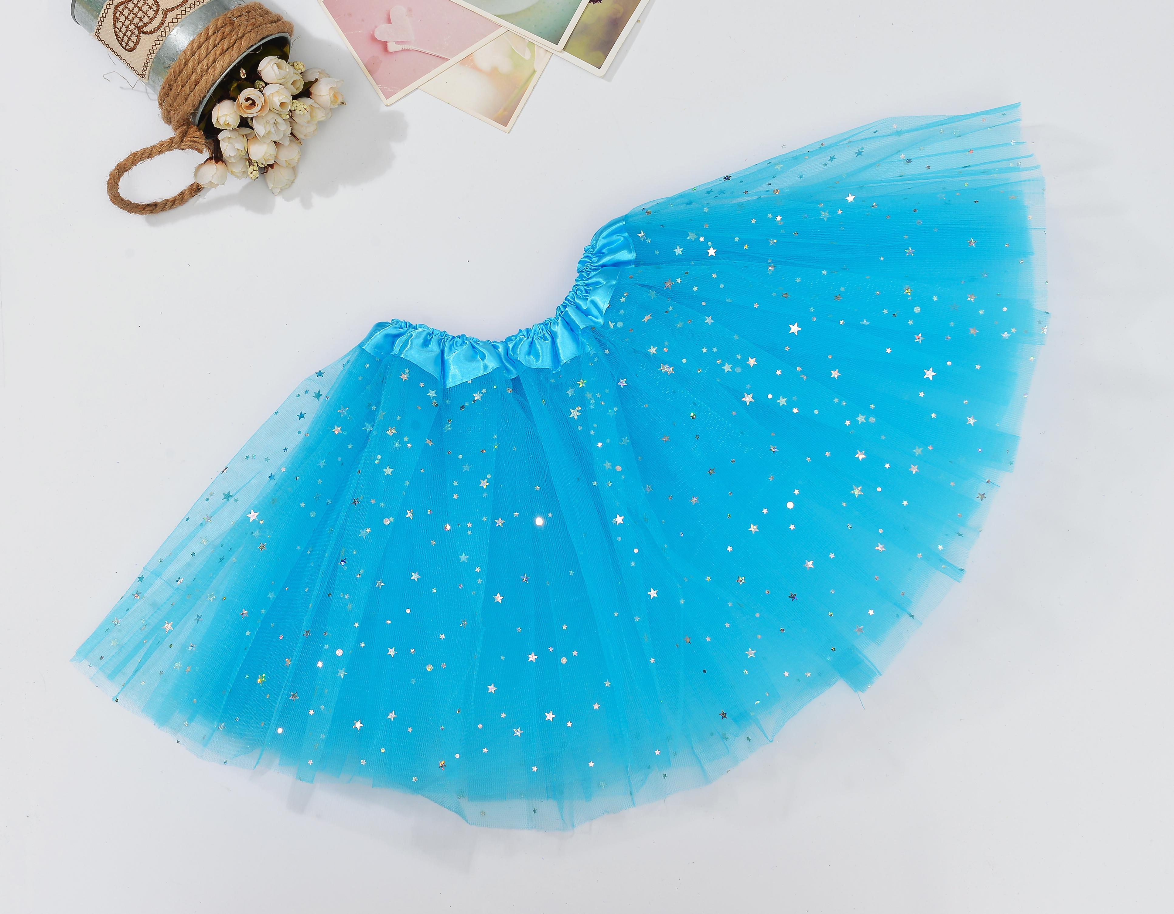 Sequin Tulle Tutu Skirt Ballet Kids Princess Dressup Party Baby Girls Dance Wear - Aqua (Size: Kids)