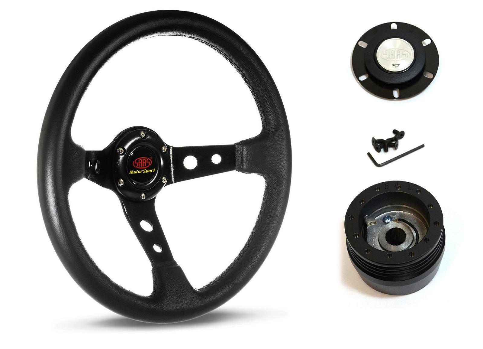 SAAS Steering Wheel Leather 14" ADR GT Deep Dish Black With Holes SWGT3 and SAAS boss kit for Nissan Pulsar N12 N13 N14 1983-1995