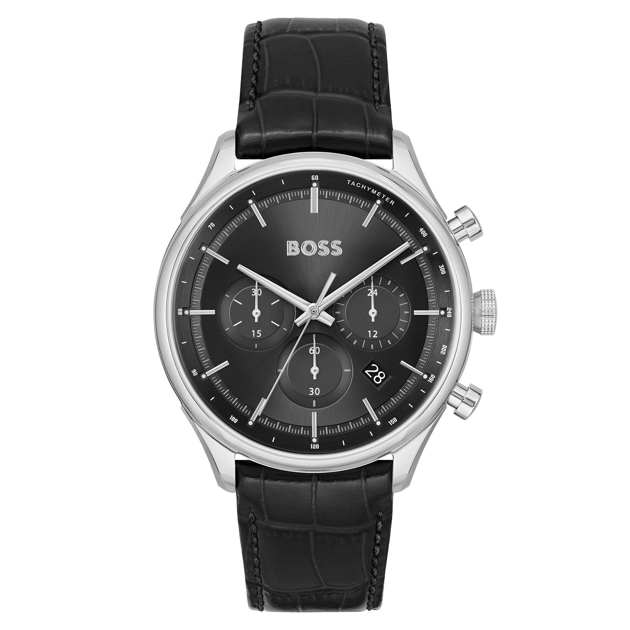 Hugo Boss Black Mock Crocodile-Grained Leather Chronograph Men's Watch - 1514049