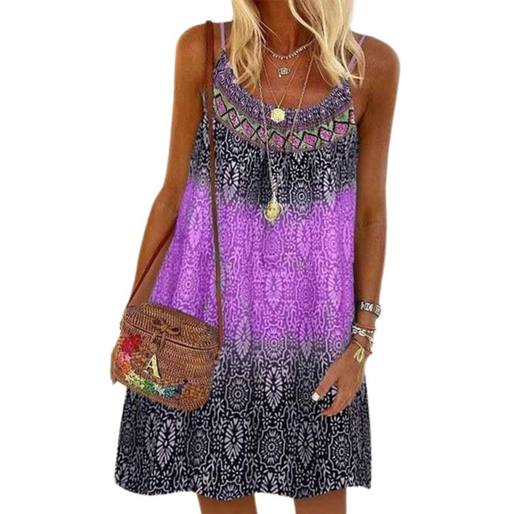 Vicanber Women Summer Baggy A-line Dress Floral Sleeveless Slip Dress Casual Holiday Beach Dresses(Purple,S)
