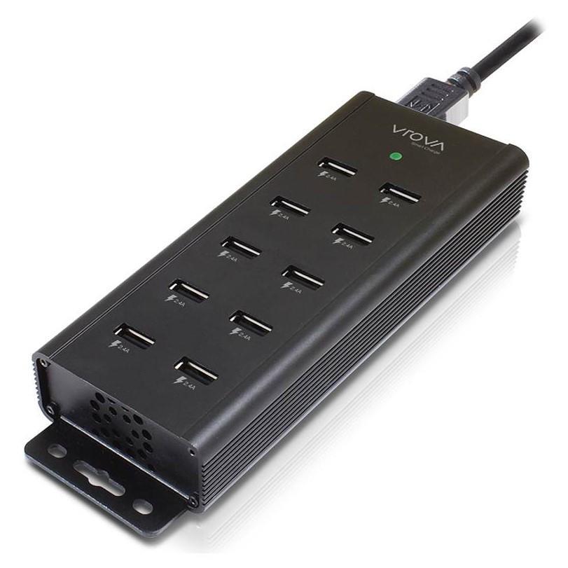 VROVA 10 Port USB Charger with Smart Charge - 10 x 2.4A Outputs (100W) - Aluminium Body (VPLUC10A100)