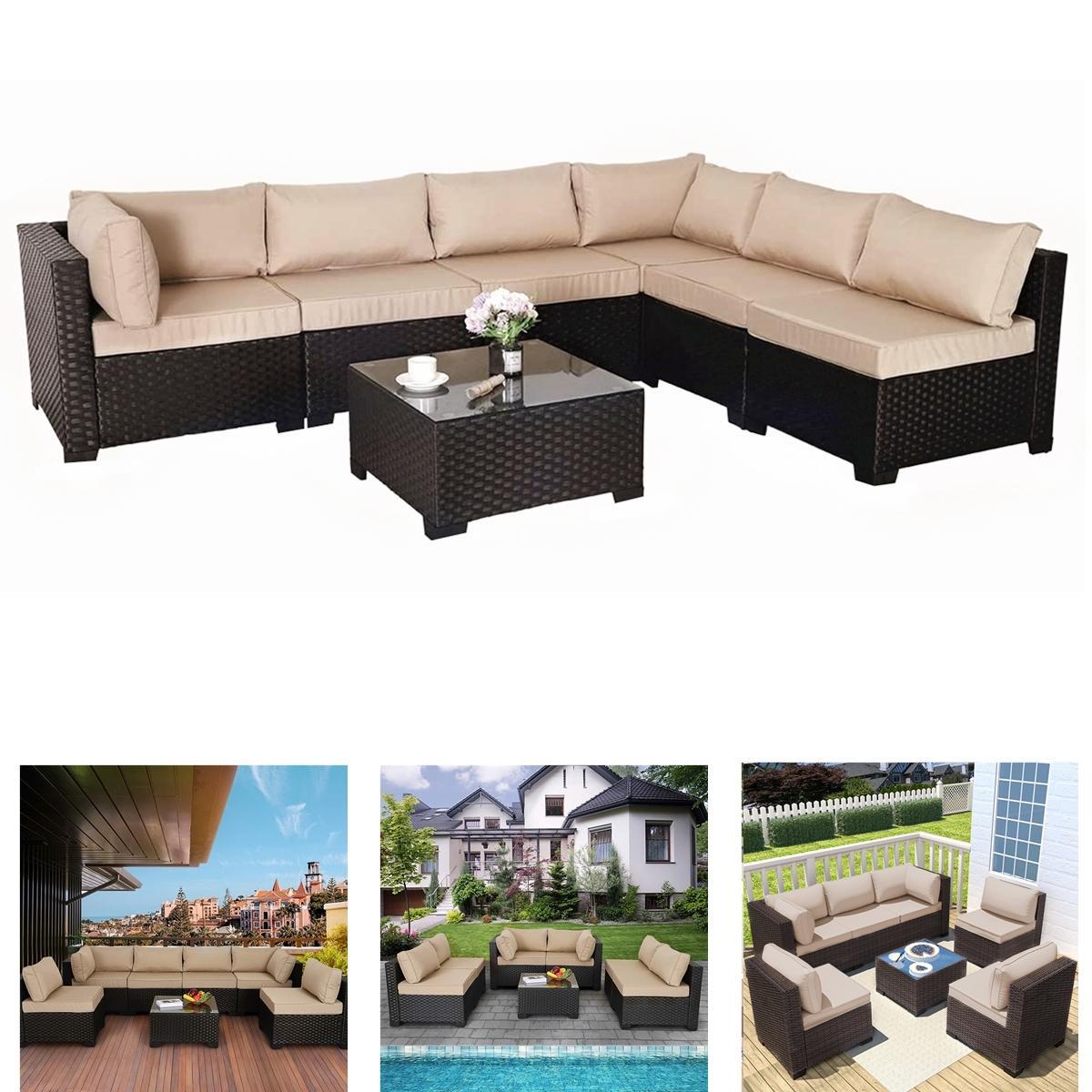 7 Piece Outdoor Furniture Garden Rattan Sofa Lounge Set Couch Wicker Patio Table Chairs Solid Steel