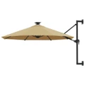 Wall-mounted Parasol with LEDs and Metal Pole 300 cm Taupe vidaXL