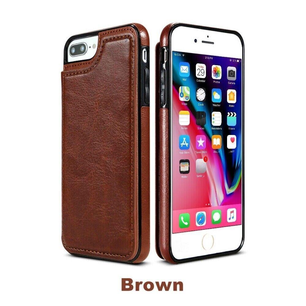 Wallet Case Shockproof Cover Flip Leather For iPhone 14 Plus Brown