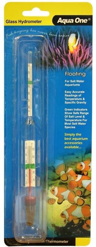Glass Floating Hydrometer & Thermometer for Salt Water Aquariums Aqua One