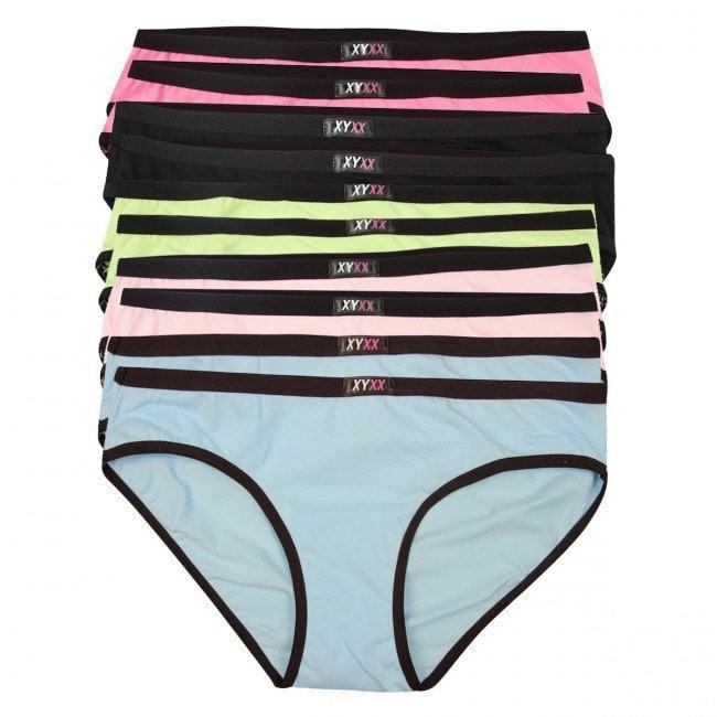 10 Womens Cotton Bikini Brief Panties Mix Colour Pack - XYXX Underwear-XXL