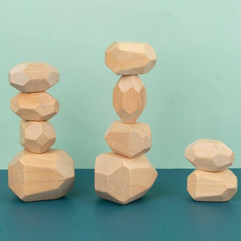 16PC Balancing Stone Wood Toy Creative Wooden Stacking Stone Building Blocks