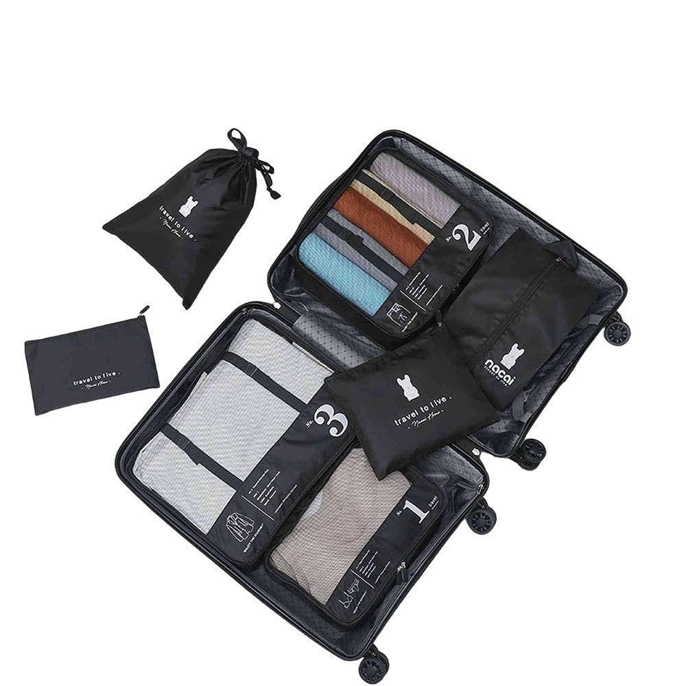 7Pcs Packing Cubes Luggage Organiser Underwear Storage BagsTravel Pouches Black