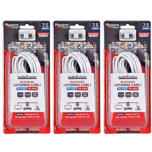 3x TV Antenna Cable PAL Male to Male Aerial Flylead Coax & Female Adaptor