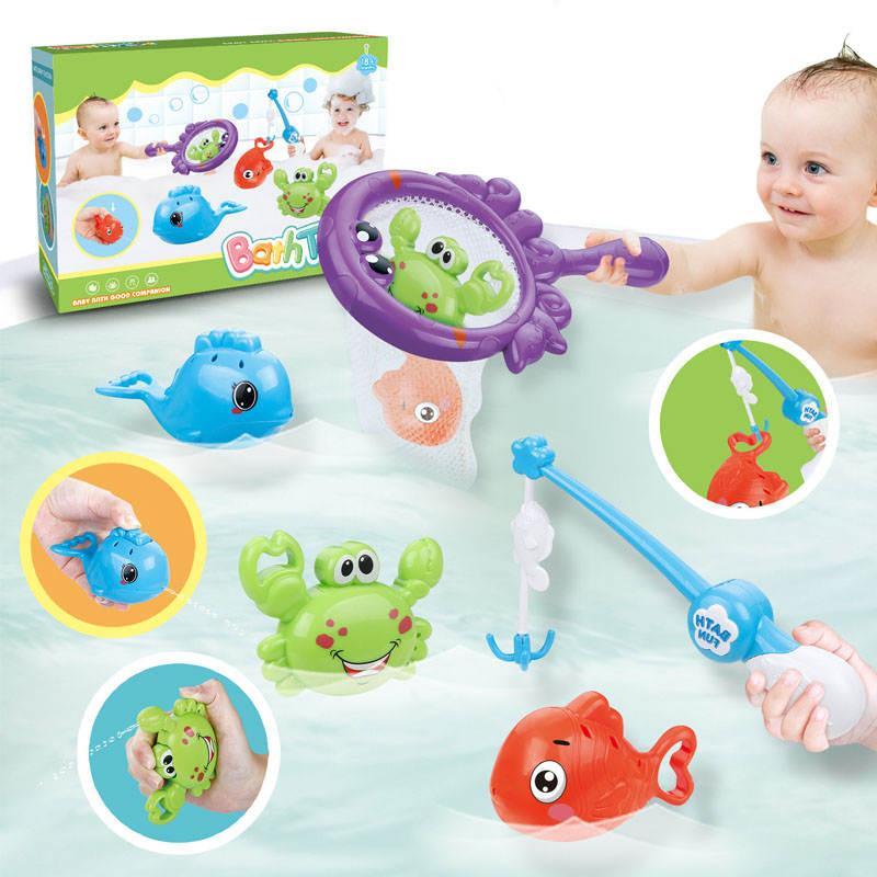 5Pcs Baby Bath Toys Fishing Games with Squirt Fishes and Crab for 18 Months and up