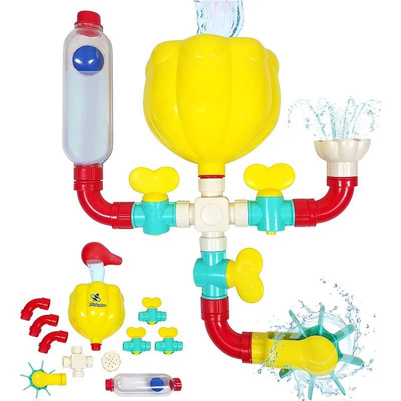Toddler Bath Toys Rotating Water Spray Pipe Building Blocks for Ages 4-8 Years