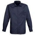 Premier Mens Long Sleeve Formal Plain Work Poplin Shirt (Navy) (19)