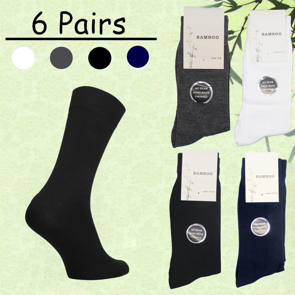 6 Pairs Mens Womens Soft Natural Bamboo Work Business Socks Odor Sweat Resistant - Mixed Colour, 11-14