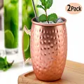 Stainless Steel Mug Coffee Cup Hammered Glossy Copper Plated Coffee Cup Moscow Mule Mug 550ml(2Packs)