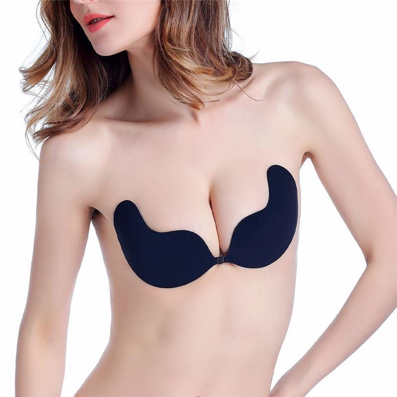 Strapless Silicone Self Adhesive Invisible Backless Push Up Stick on Mango Shape Bra Pad(Black,A)