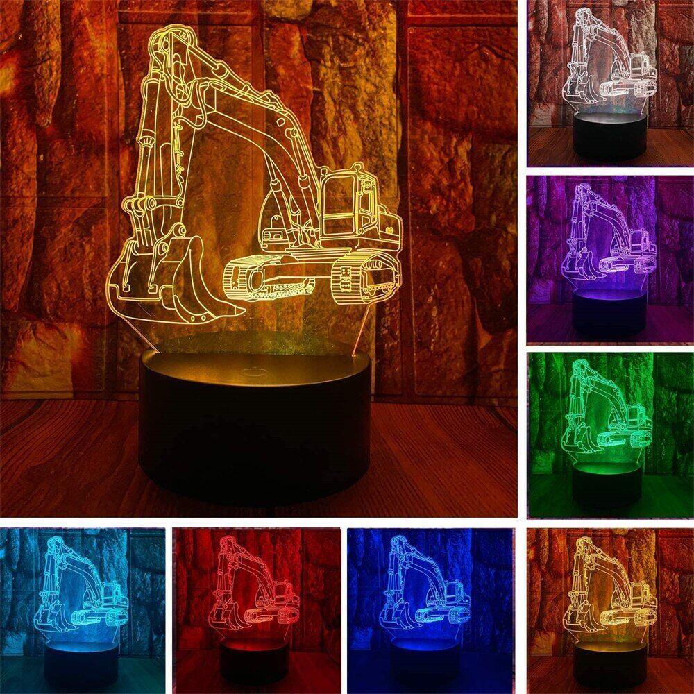 3D Excavator Acrylic Night Lamp Creative Illusion Light Colorful Bedside Table