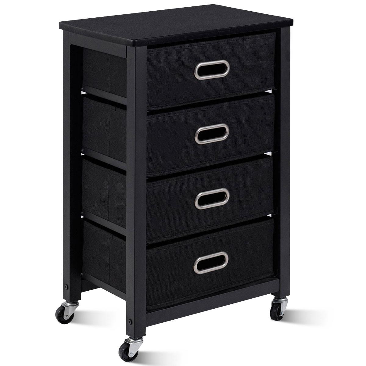 Giantex Mobile File Cabinet 4 Chest of Drawers Dresser Side Cabinet Bedside Table Black