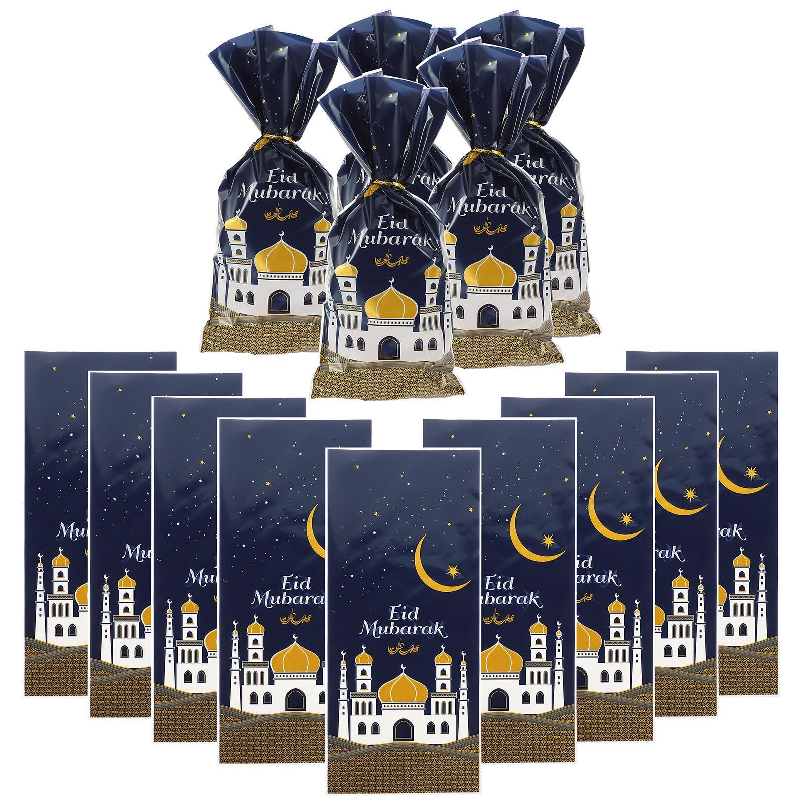 100Pcs Eid Mubarak Party Treat Bags Ramadan Theme Printed Pattern Gift Bags Goodie Favor Bags