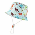 Kid's Bucket Hat Cotton Summer Beach Sun Cap + Adjustable Strap Cartoon Dinosaur