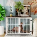 Wooden Dog Cage 3-Door Iron Wire Dog Pet Crate Kennel w/ Slide Tray (Size XL Large)